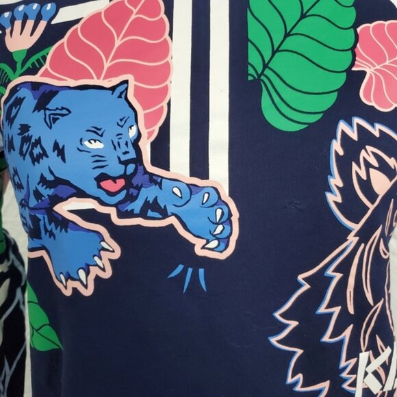 Kenzo Paris Girls Dark Navy Colorful Jungle Tiger Dress Sz 14 - Picture 9 of 14